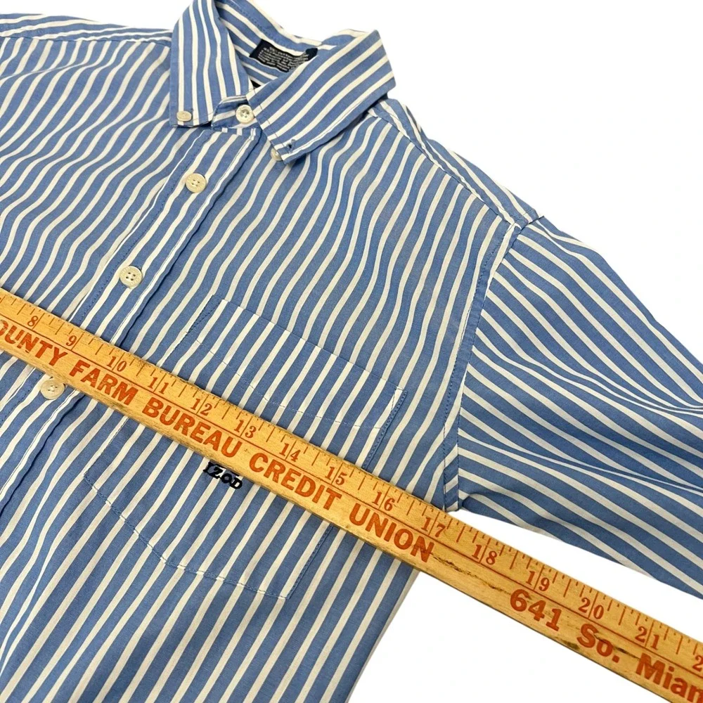 IZOD Boys Long Sleeve Button Down Shirt Size 8 Blue‎ White Stripe Pocket Logo